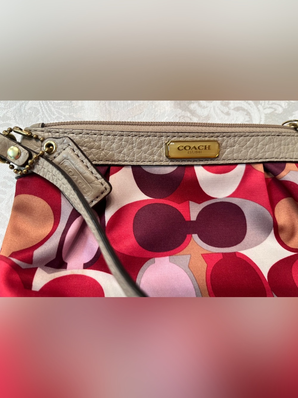 Coach Y2K Ashley Scarf Op Art Signature Wristlet with Leather Trim and Hangtag - Picture 5 of 7
